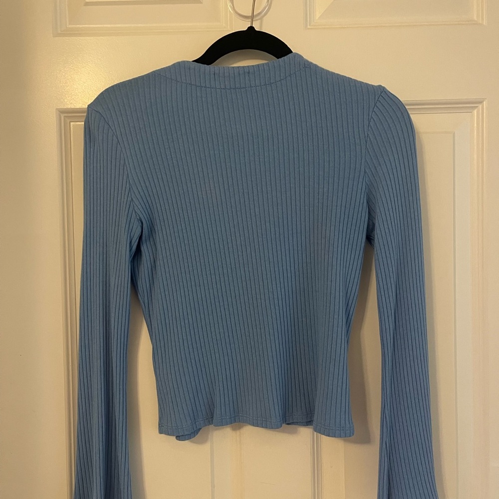 Blue Button-Down Ribbed Top - Picture 2 of 3